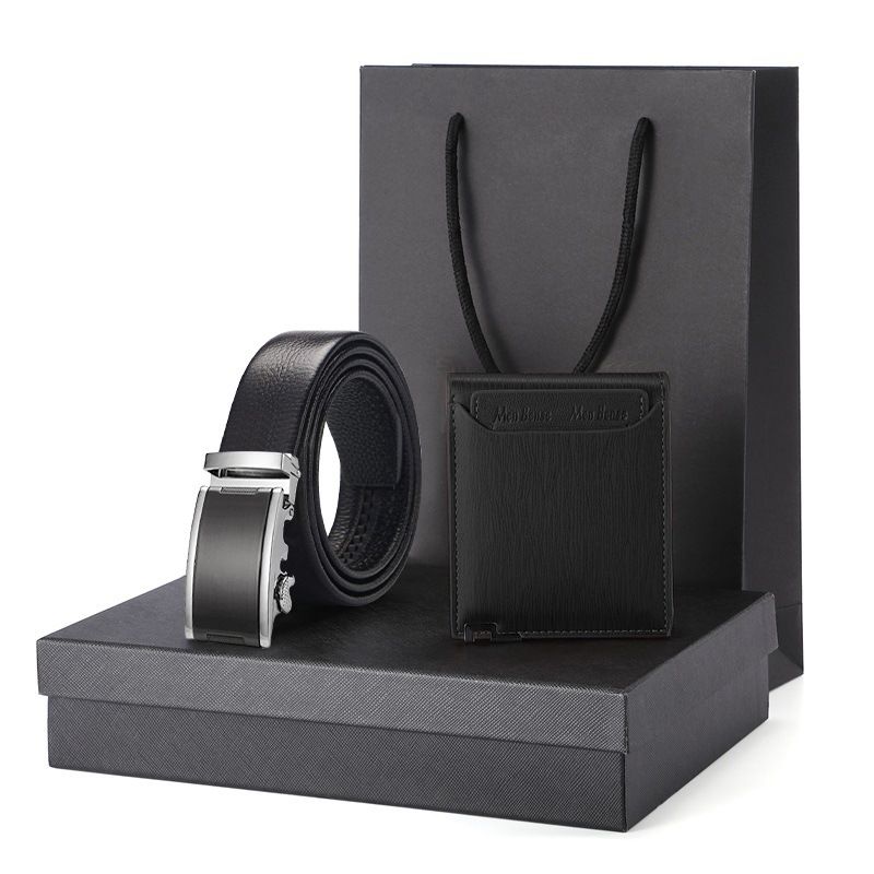 Gift Wallet Set Men's Belt Automatic Buckle Belt First Layer Cowhide Business Cowhide Belt Business Gift Men_voghion.com