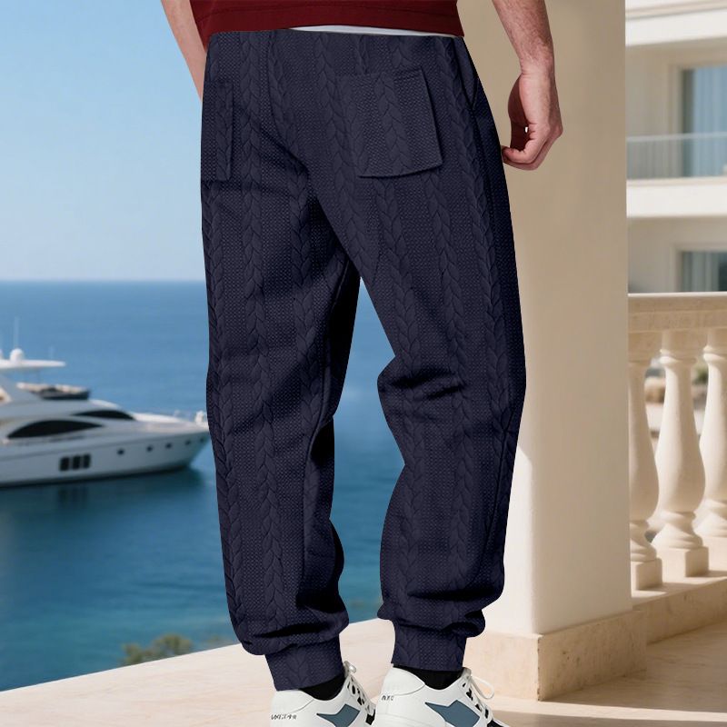 Herrenbekleidung Lockere Sport-Jogginghose mit Jacquard-Muster, lässige Winter-Jogginghose mit elastischen Bündchen, lockere Passform, bequeme Sporthose_voghion.com