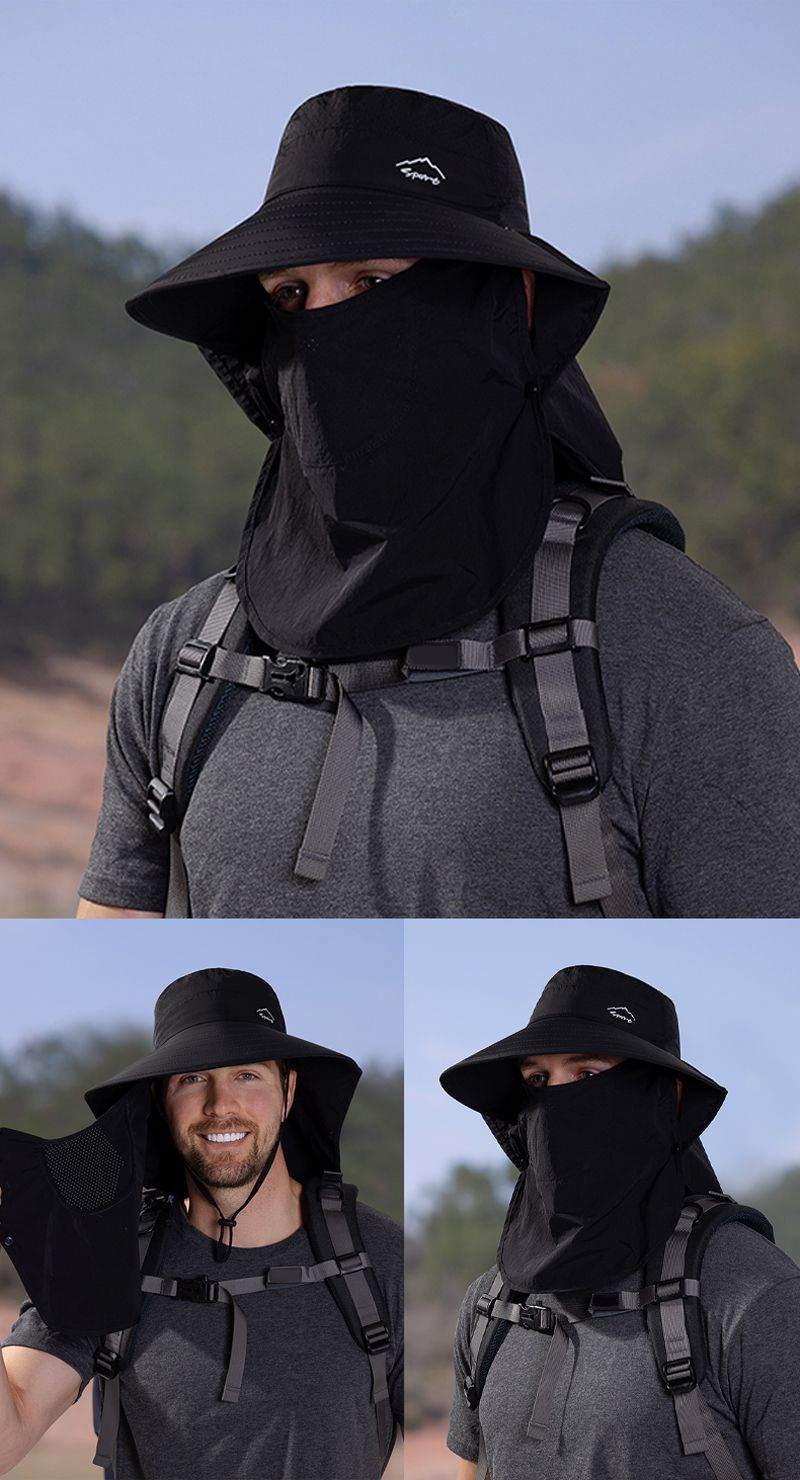 Moda Xioguan 100% poliestere 4 primavera/estate maschera da pescatore all'aperto, cappello di protezione, cappello da sole a scialle a tesa larga_voghion.com