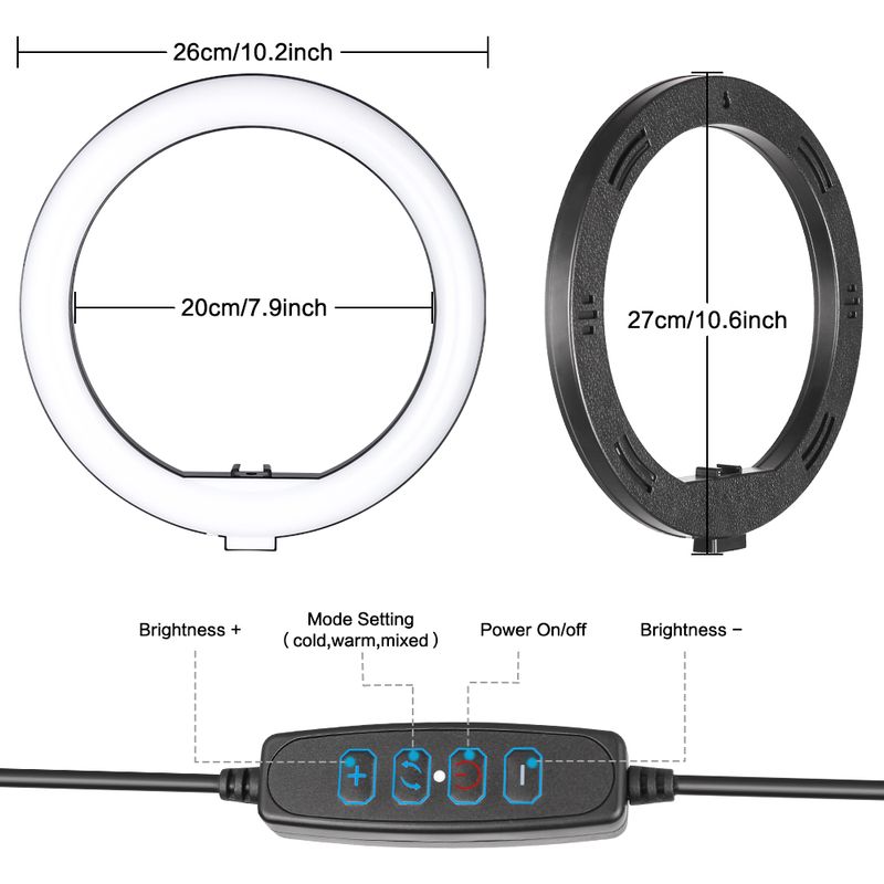 10 inch LED-licht Fotografie Selfieverlichting met statief voor smartphone YouTube Make-up Video Studio Ringlamp_voghion.com