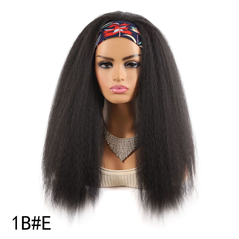 Hair Extensions Wigs women's hair band turban wig headpiece corn silk medium length synthetic black hair set turban long hair_voghion.com