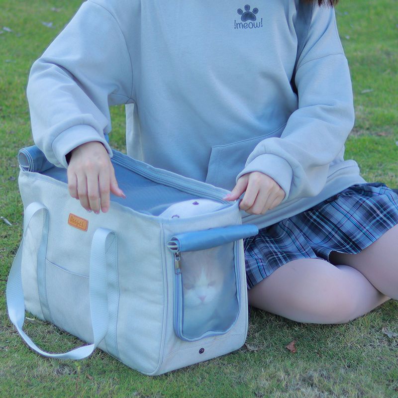 Bolsa de transporte de mano transpirable de verano para mascotas, bandolera plegable y ligera para gatos, bolsa portátil para exteriores_voghion.com