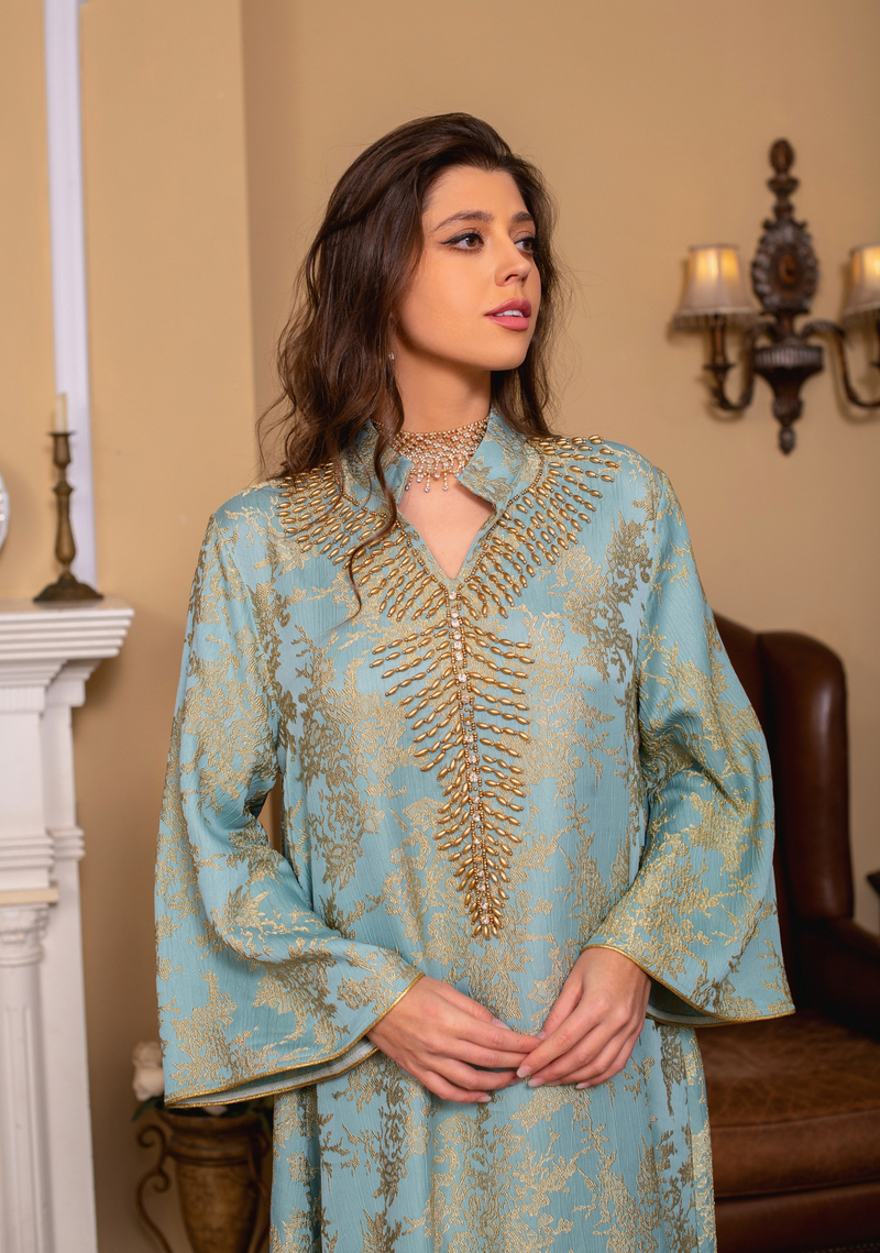 Women's Clothing Muslim Evening Gown Jacquard Embroidery Dress Beading Fashion Kaftan Arabian Dubai Robe_voghion.com