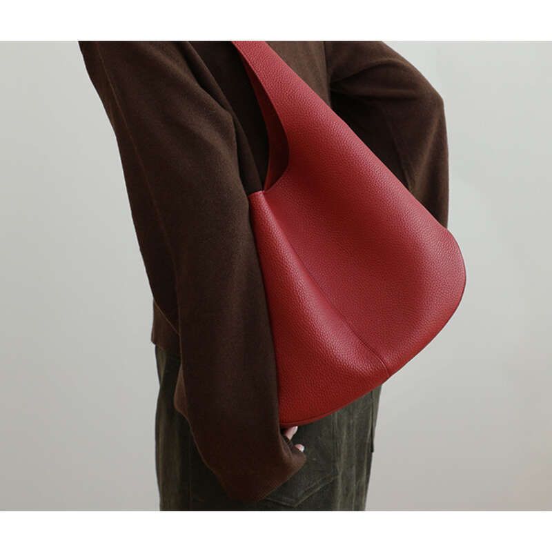 Torba typu wiaderko z krowiej skóry na ramię Head Layer Leisure Bucket Bag High-end Feeling, duża torba, torba damska_voghion.com