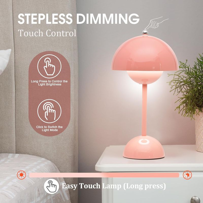 Wiederaufladbare Blumentopflampe – süße Pilz-Touch-Lampe fürs Babyzimmer, rosa dimmbares Nachtlicht für den Innen- und Außenbereich_voghion.com