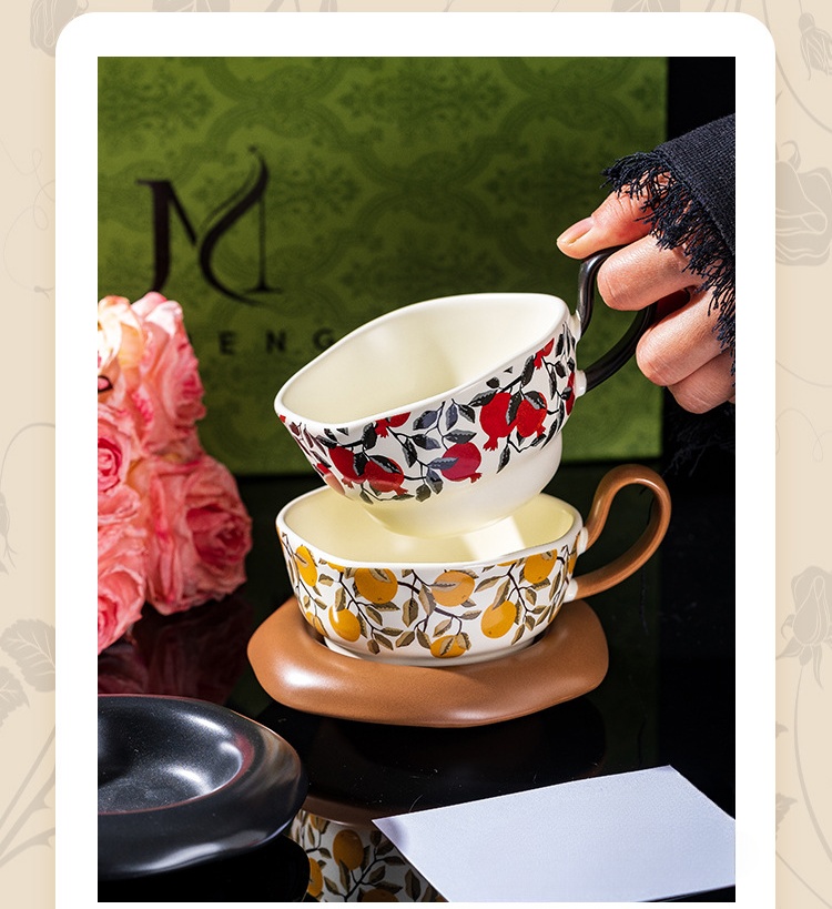 Niche Design Vintage Style And Saucer Set, Light Luxury High-end Feel, White High Temperature Resistant Household Coffee_voghion.com