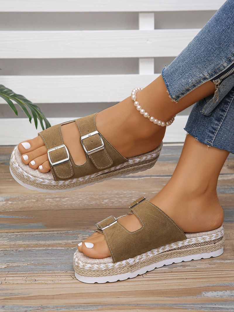 Dammeschuhe Grouss Gréisst Gürtelschnalle Pantoffelen fir dobaussen am Summer Retro Déckt Ënner Seel Faul Casual Sandalen_voghion.com