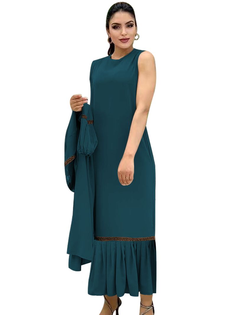 Damkläder Enfärgad Pärlbesatt Ytterkostym Modern och Elegant Klänning_voghion.com