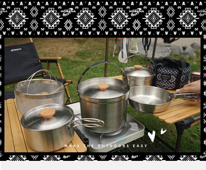 Camping Cookware Set - Stainless Steel Pot Pan & Steamer For Outdoor Cooking Portable Backpacking Cookset For Hiking Road Trips & Picnics_voghion.com