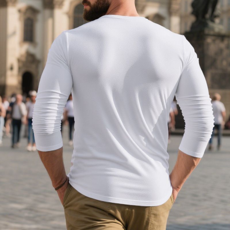 T-shirt da uomo Premium Comfort a maniche lunghe con scollo rotondo - Tessuto morbido e traspirante, vestibilità comoda, colori classici a tinta unita_voghion.com