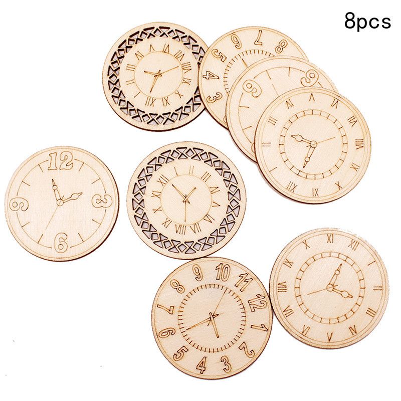 Wooden Craft Pendant Creative Clock Pattern DIY Round Wood Home Decoration Holiday Party Wall Sticker_voghion.com