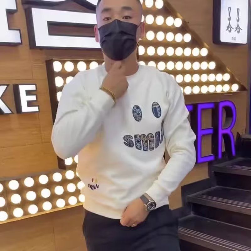 Hanorac bărbați 2023 toamna și iarna nouă versiune coreeană pentru bărbați slim fit față zâmbitoare imprimată guler rotund tineret high-end top îmbrăcăminte pentru bărbați_voghion.com