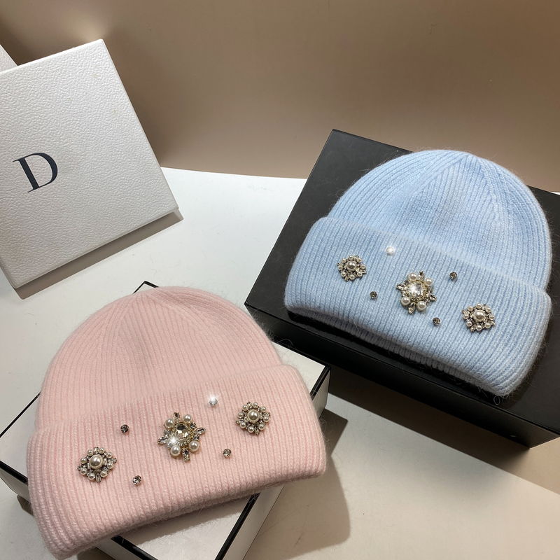 Neuer europäischer Stil Palast Feng Shui Diamant Kaninchenhaar Strickmütze für Wärmeerhaltung im Herbst und Winter,_voghion.com