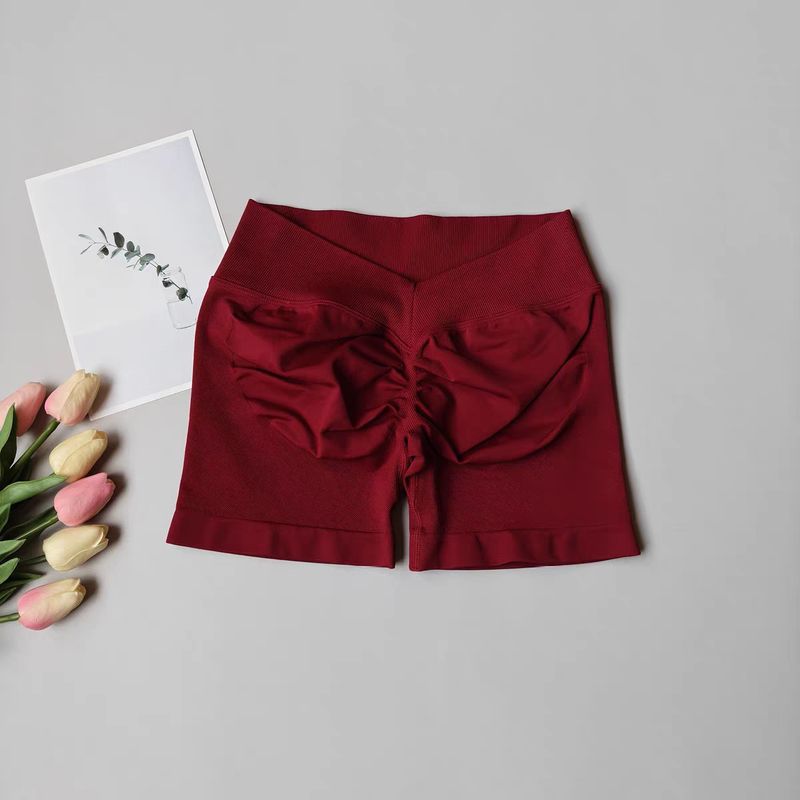 High Elastic Waist V Back Butt Lifting Tummy Control Yoga Three-Quarter Seamless Shorts For Women_voghion.com