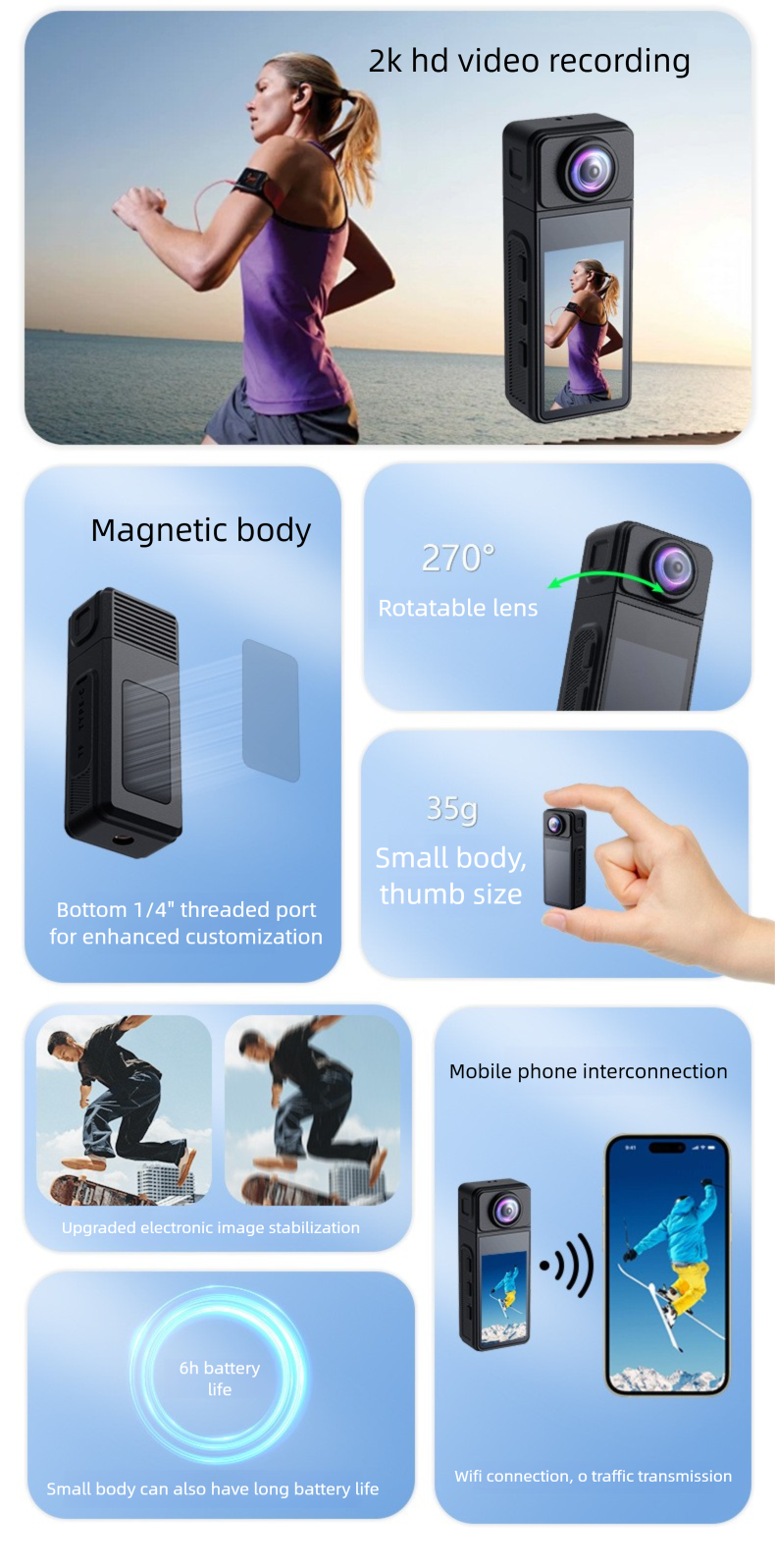 Cámara de vídeo deportiva con pulgar magnético 4K y WiFi para casco, ideal para exteriores, para mascotas_voghion.com