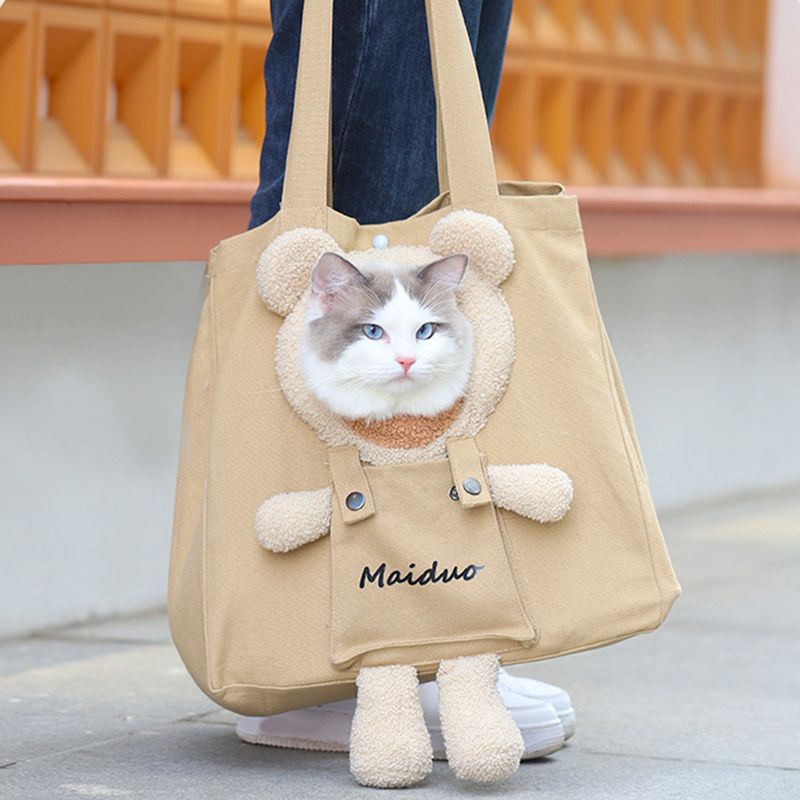 Guangying Cat Carrying Bag Breathable Large Capacity Portable Cartoon Bear Decor Pet Cat Dog Travel Carrier Outdoor Supply_voghion.com
