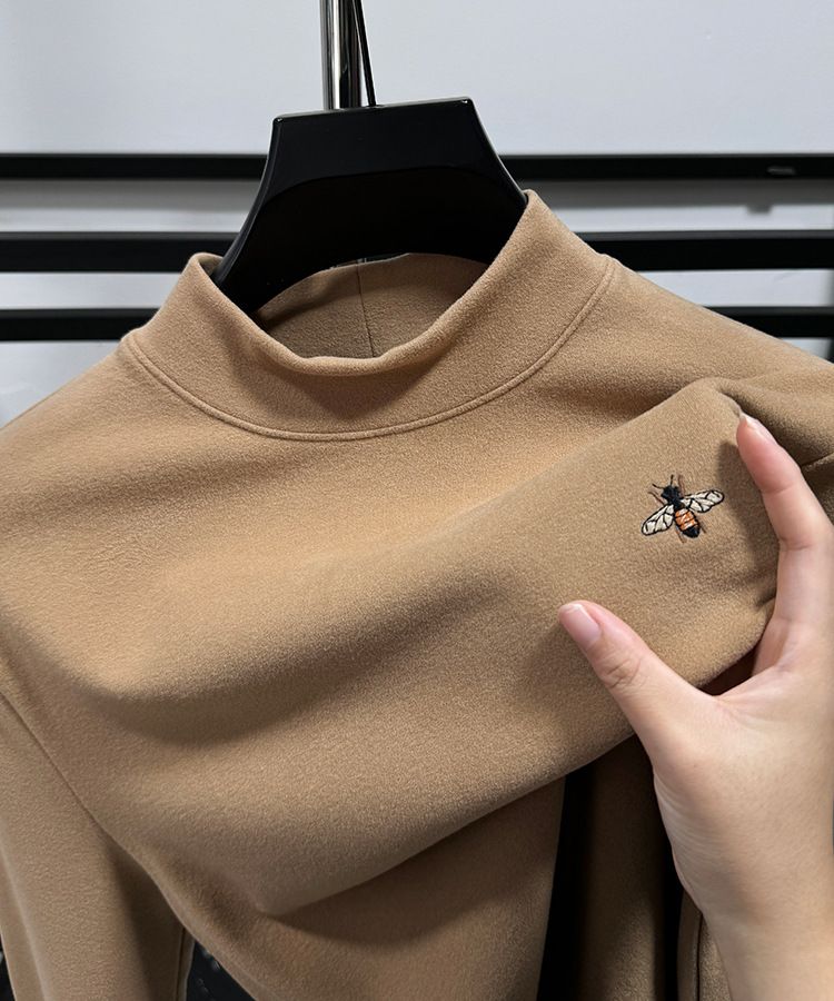 Premium Double-Layer Fleece Sweatshirt For Men – Slim-Fit Thermal Base Layer With Brushed Micro Velvet Interior, Semi-Turtleneck Winter Pullover_voghion.com