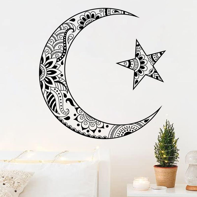 Siyah ay yıldız PVC N1855 oturma odası yatak odası duvar sticker kendinden yapışkanlı_voghion.com