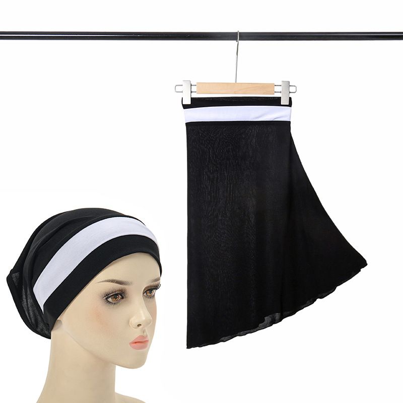 two-color stitching turban hat Muslim big hat two-piece set women's four-season pullover hat in stock_voghion.com