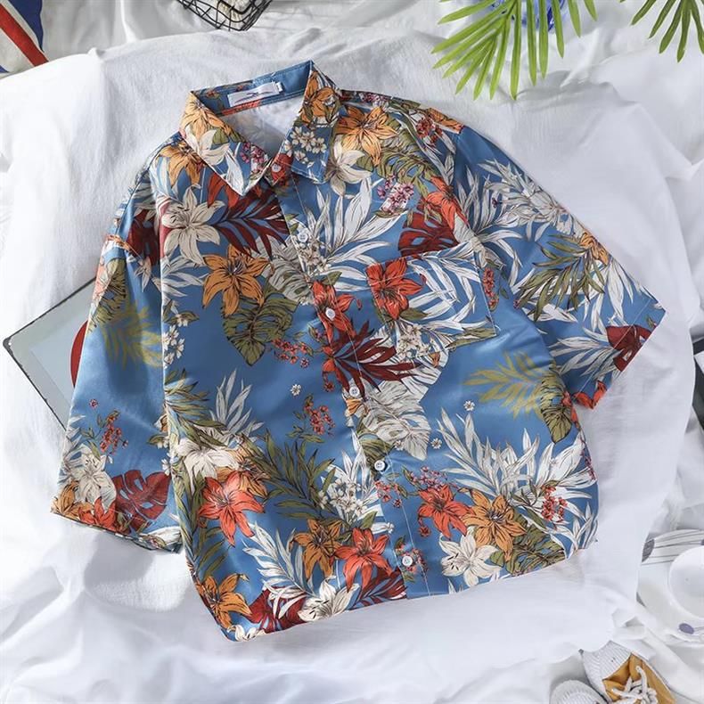 Herrenbekleidung 2024 Neues kurzärmliges Blumenhemd für Männer und Frauen Paare Lose Retro Herren Blumenhemd Stil Herrenstil_voghion.com