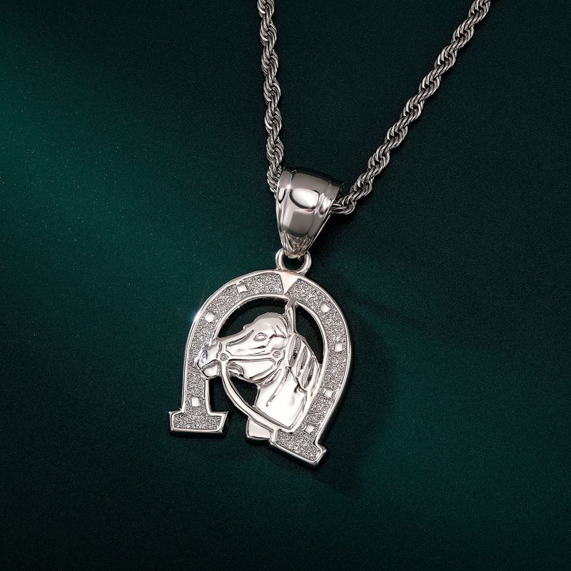 Collana Hip Hop con diamanti, collana cubana, nuovo ciondolo a ferro di cavallo a forma di U per uomo, collana trendy con zodiaco, accessorio versatile_voghion.com