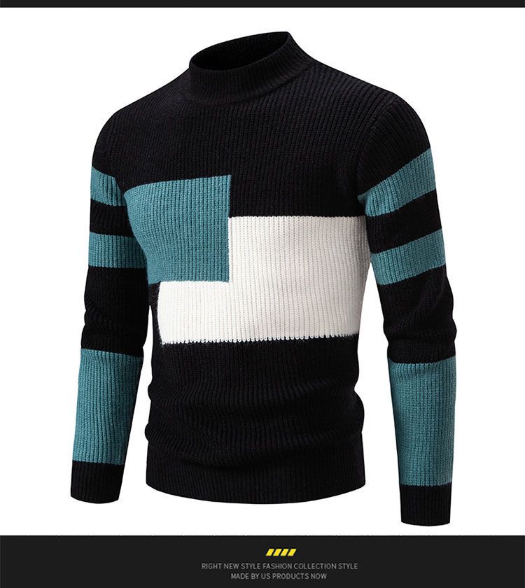 2024 Winter Neue Herren Kontrast Halbhoher Kragen Mit Kapuze Koreanische Ausgabe Mode Lässig Gestrickter Pullover für Männer_voghion.com