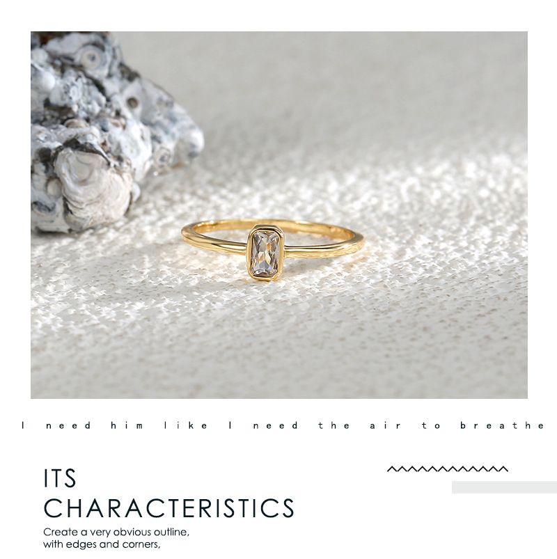 Anello con zircone quadrato semplice alla moda francese, anello da dito indice di fascia alta, fresco e versatile, design di nicchia femminile_voghion.com