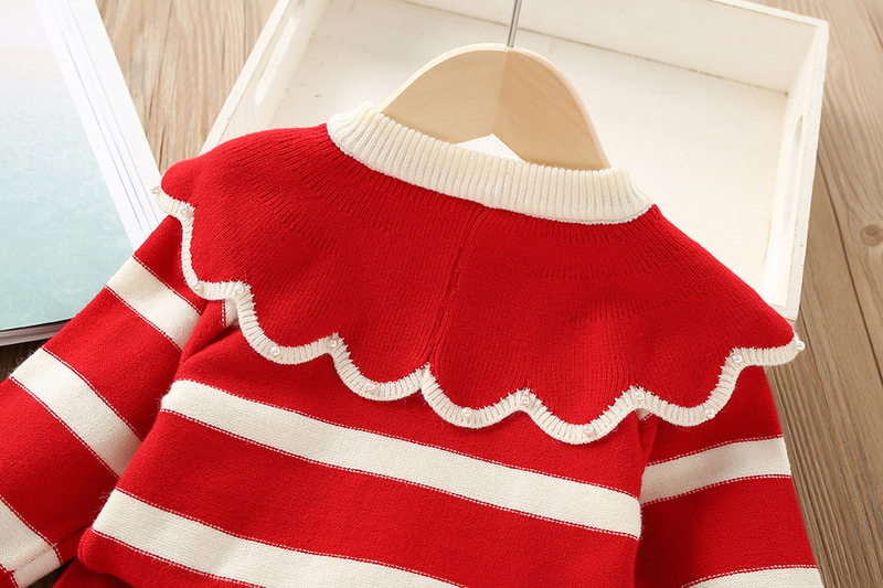 Maglione per bambine, cardigan in maglia a righe per bambine, autunno e inverno, set da due pezzi per bambini_voghion.com