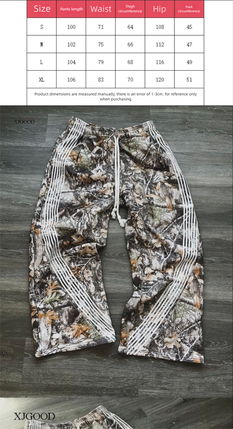 Leaf Camouflage Functional Tactical Cargo Washed American High Street Loose Graffiti Casual Long Pants For Men_voghion.com