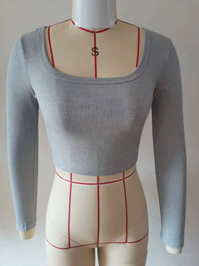 T-shirt côtelé à manches courtes et col carré pour femme, coupe slim, tendance_voghion.com