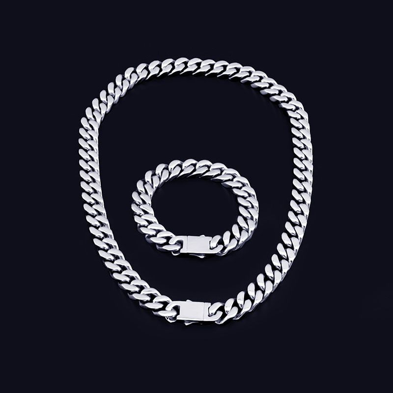 Bracciale in acciaio al titanio alla moda hip-hop con catena cubana in acciaio inossidabile a quattro lati, lucida e criptata_voghion.com