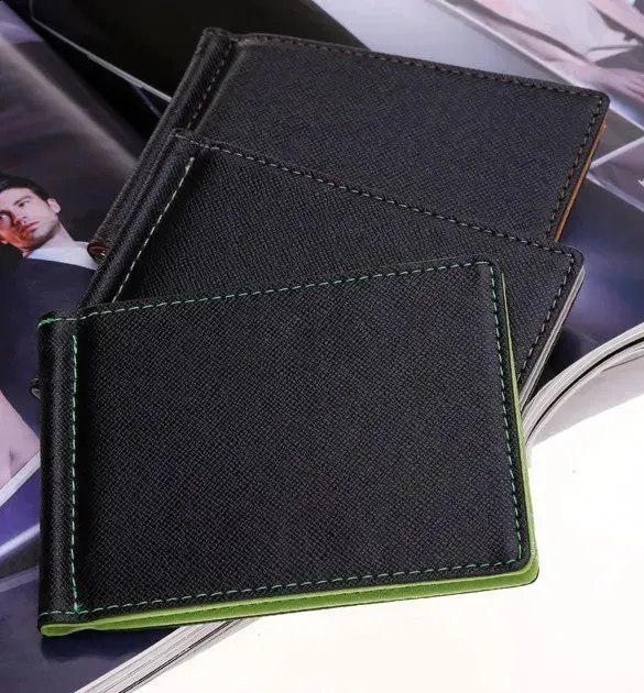 Leather Men Clips Metal Solid Wallets Credit Dollar Purses Money Portafoglio Wallet For Male Minimalist Card Holder_voghion.com