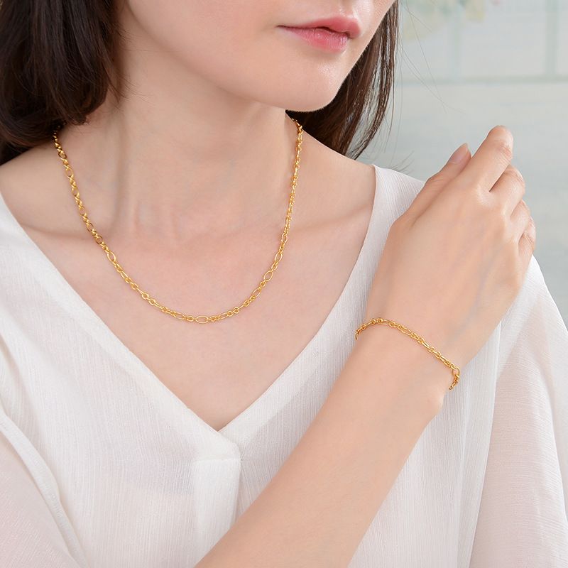 Collana con bracciale da donna in argento S925 placcato oro, leggera, di lusso, alla moda, con lucchetto intarsiato e zircone._voghion.com