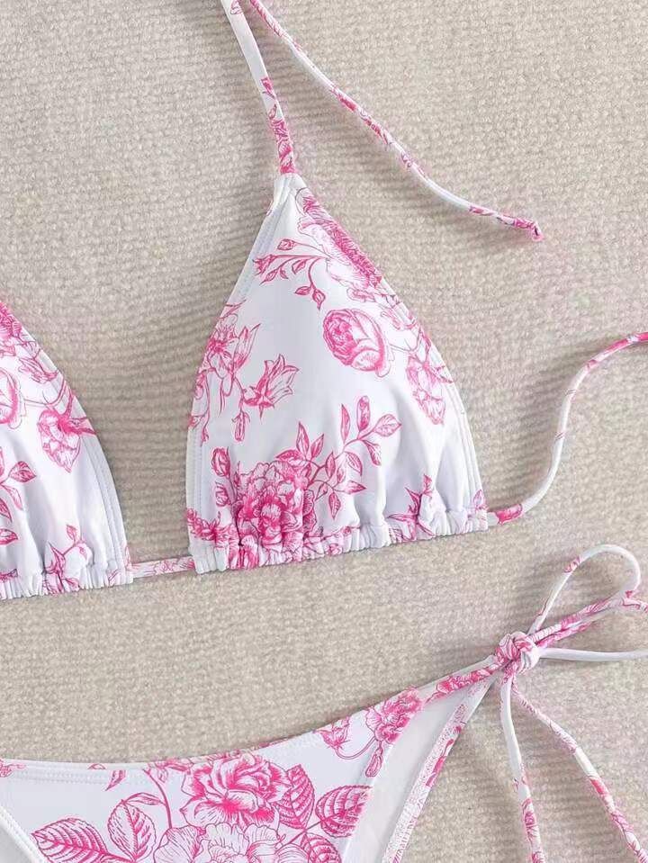 Bikini multicolore con scollo all'americana e stampa a inchiostro sexy da donna_voghion.com