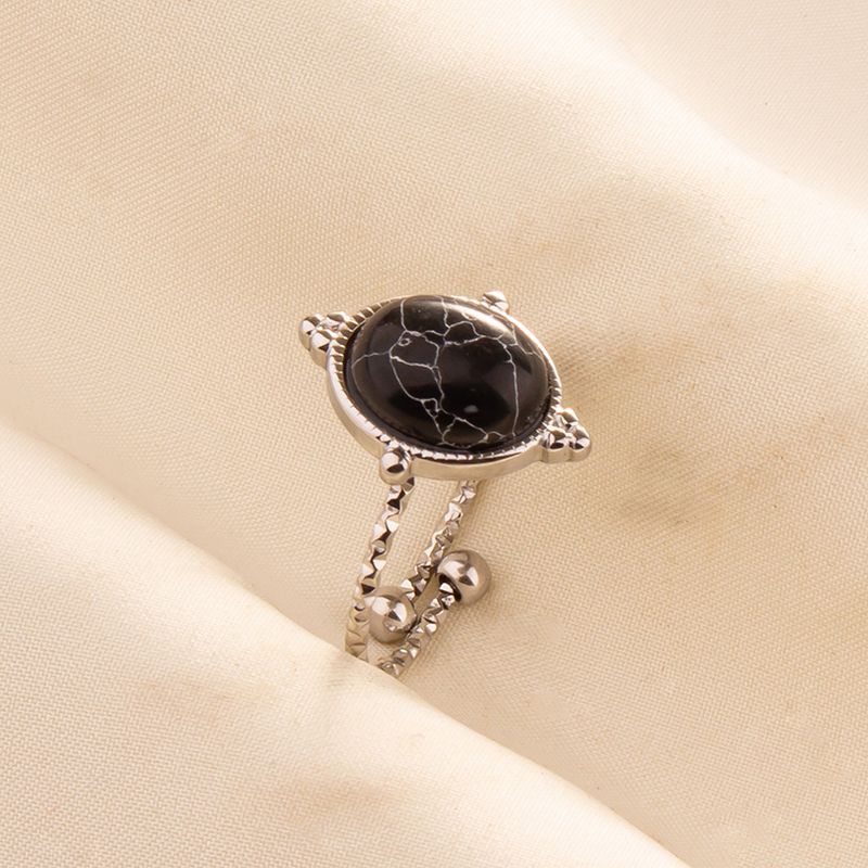 2025 Nieuwe aankomsten 1 stuk Boho Turquoise roestvrij staal zwarte steen zilverkleur verstelbare vrouwen etnische ring Boheemse sieraden cadeau geen vervaging_voghion.com