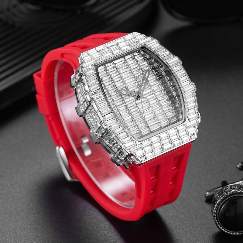MISSFOX Watch, Popular Wine Barrel Type T Square Diamond In Europe And America, Personalized Fashion Hip-hop Silicone Strap Watch_voghion.com
