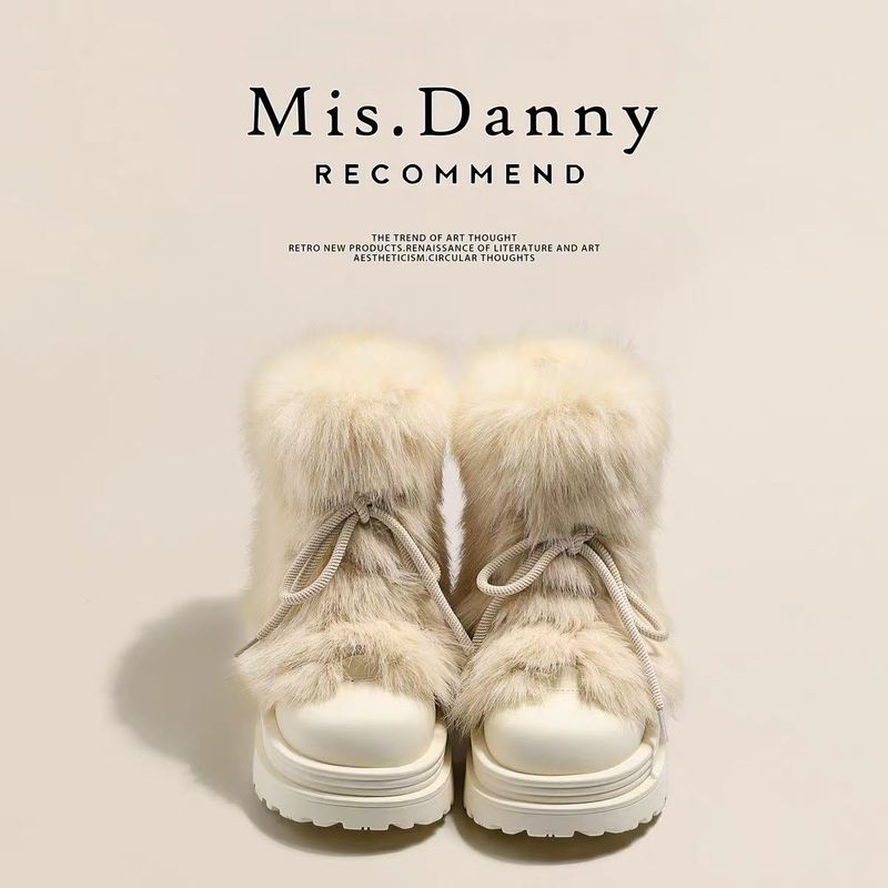 Warme, flauschige, rutschfeste Schneestiefel für Damen – Winter 2024 – Dickes Plüschfutter, dicke Sohle, Baumwollschuhe, Zehensteg, kurze Stiefel_voghion.com