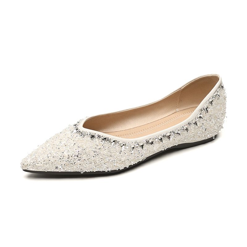 Rhinestone Single Shoes Female Flat Autumn With Skirt One Pedal Fairy Wind Beanie Shoes Large Size_voghion.com