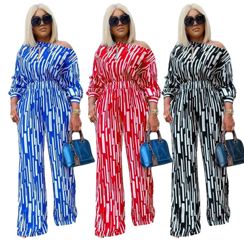 Dameskleding 200 pond plus size dames gestreept bedrukt diagonaal lange mouwen en schouders los modieus casual pak voor vrouwen_voghion.com