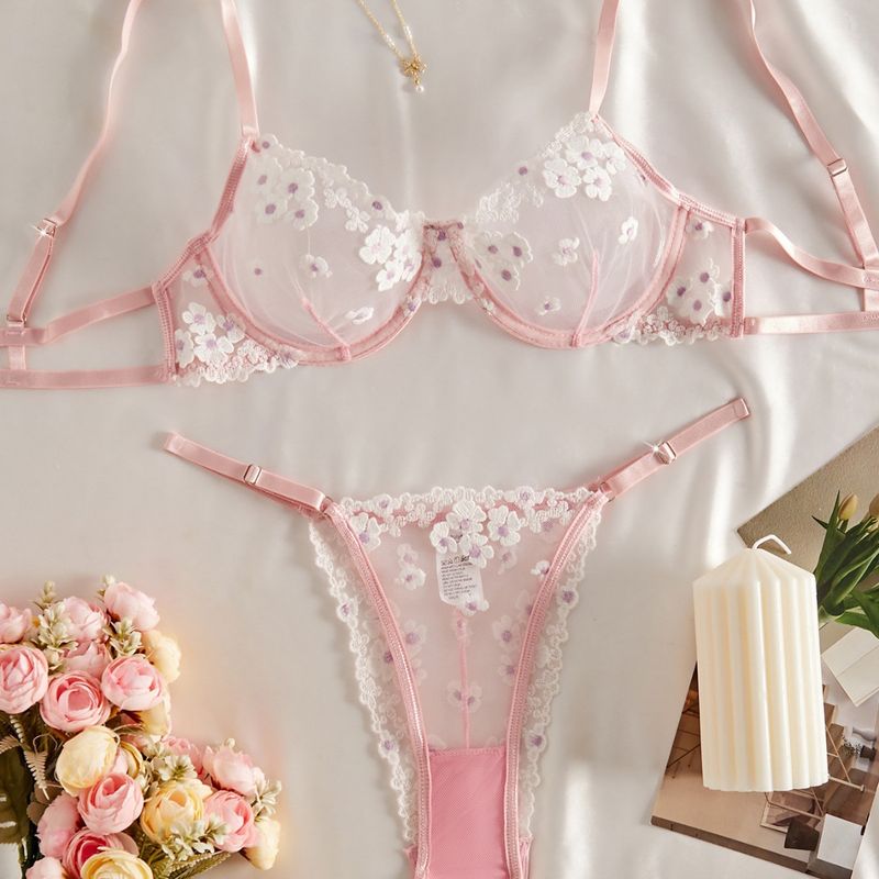 Nachtwäsche Herbst Neue Französisch Süße Gedruckt Stickerei Mesh Perspektive Bequem Gesammelt Spaß Anzug_voghion.com