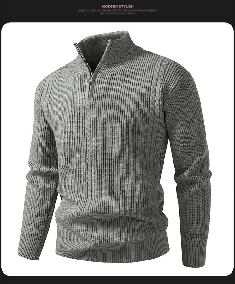 Men's Thick Knit Half-Zip Sweater - Oversized Casual Pullover For Autumn & Winter - Breathable Stretch Fabric (M-4XL, Multiple Colors)_voghion.com