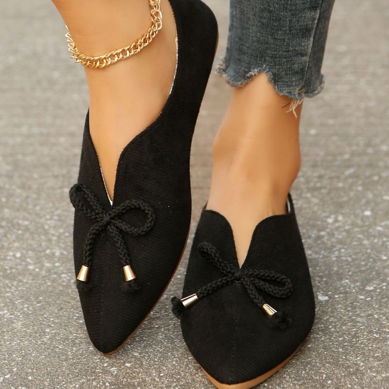 Large Size Fashionable Pointed Bow Decoration Flat Sole Single Shoe Comfortable And Versatile Bean 43_voghion.com