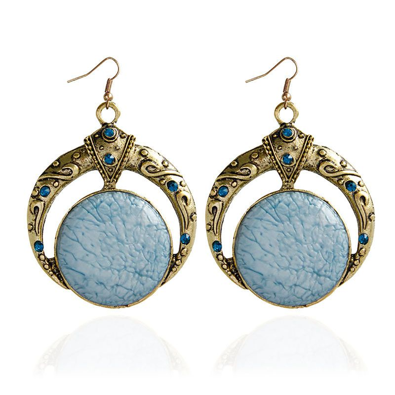 Yamaler 1 Paar einzigartige geschnitzte Strass-Dekor große böhmische runde baumelnde Haken-Ohrringe Modeschmuck_voghion.com