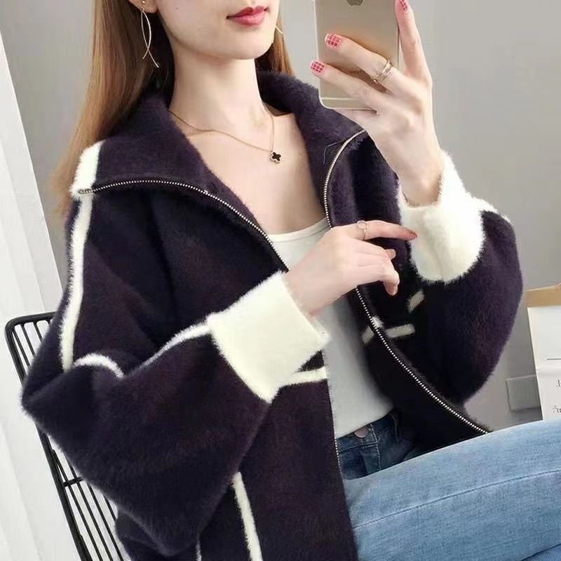 Mink Fur New 2025 Autumn Winter Loose Fluffy Knitted Cardigan Stylish Versatile Short Coat For Women_voghion.com