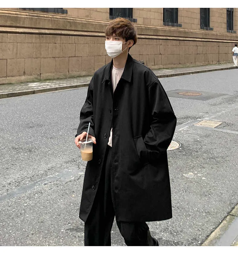 Herrenmäntel Herbst Baumwolle Trench Mode Lässig Übergroße Lange Mantel Männer Streetwear Koreanische Lose Windjacke Herren_voghion.com