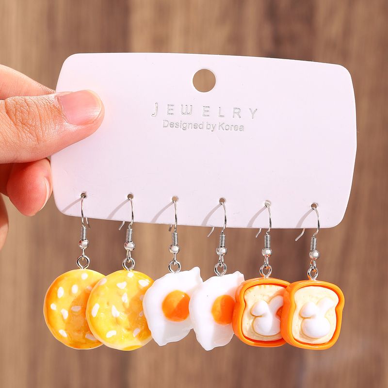1 Set 1 Pair Cute Saturday Donuts Poached Egg Stoving Varnish Plastic Resin Drop Earrings_voghion.com