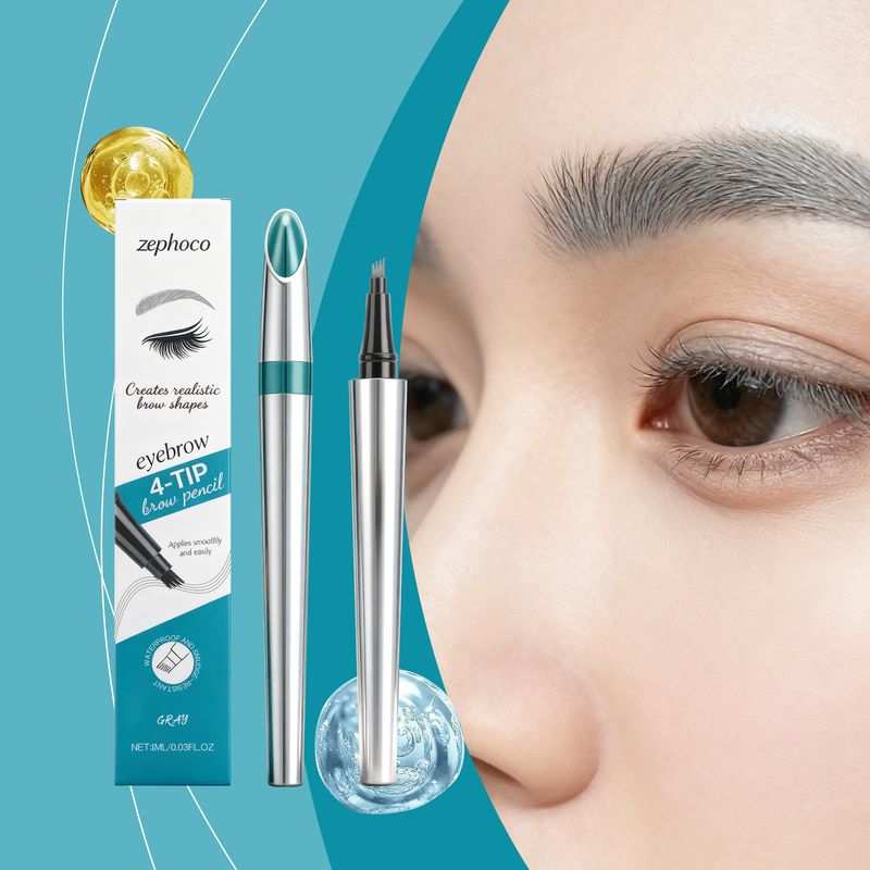 Zephoco Gray Smudge-Proof Four-Prong Eyebrow Pencil, Three-Dimensional Color, Smudge-Free, Natural Coloring, Suitable_voghion.com