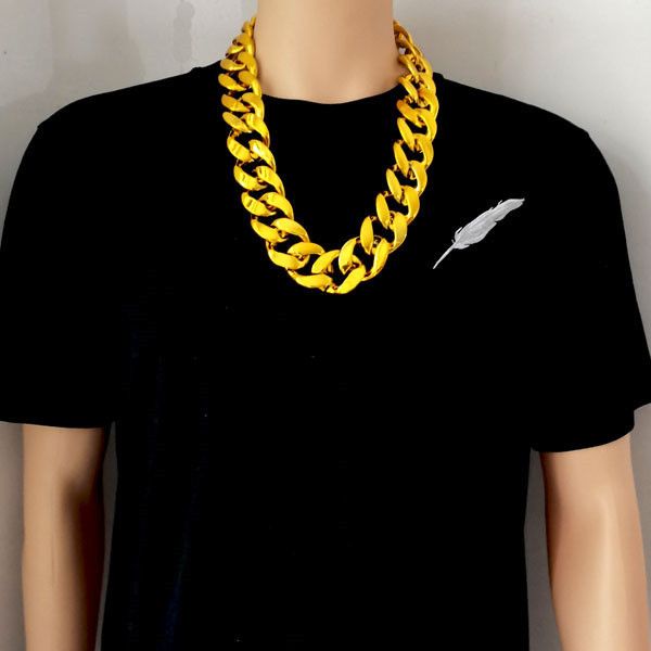 Hip Hop Exaggerated Large Chain Plastic Simulation Gold Necklace Personalized Performance Props,Street Art,Rapper,Cool And Personalized,No Fade_voghion.com