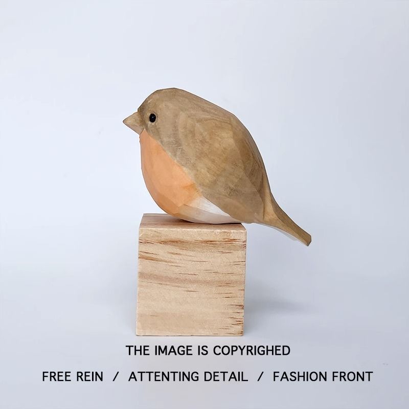 Hand-Carved Cute Realistic Chubby Chirping Bird Desktop Ornament Couple Birthday Valentine's Day Gift For Boyfriend_voghion.com