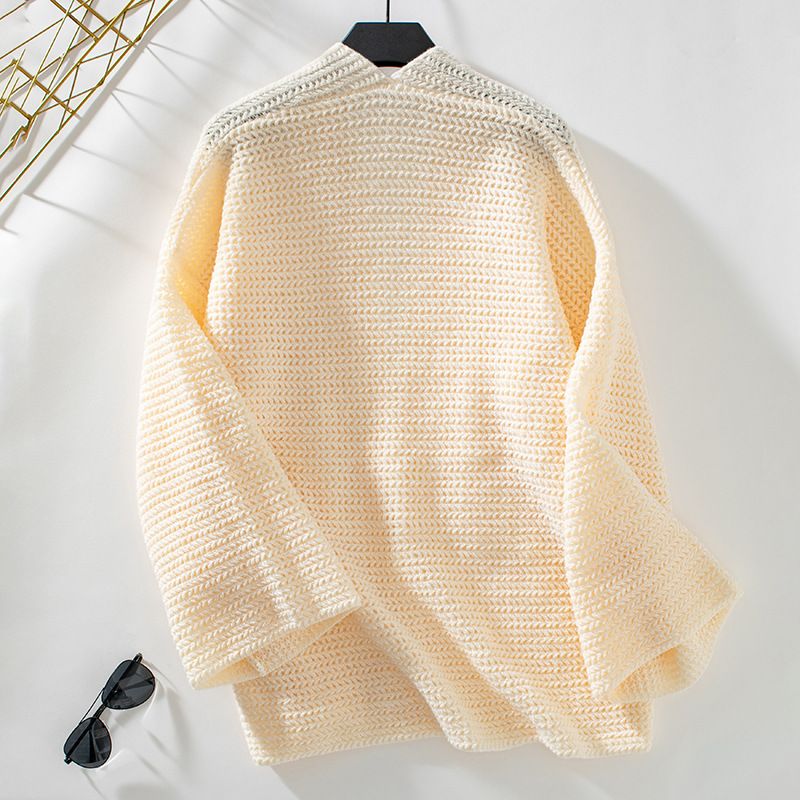 Cardigan tricoté mi-long à col en V pour femme, couleur unie, nouvelle collection automne/hiver_voghion.com